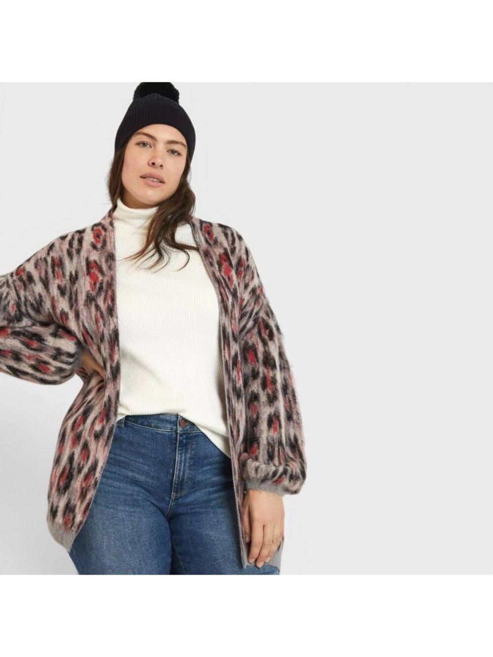 Anthropologie Zoey Leopard Print Alpaca Wool Cardigan 3X Plus Size Sweater Fuzzy